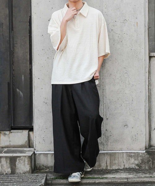 NILWAY(ニルウェイ)の「センタープレス フェイクポケット ワイドフレア 袴パンツ/ ワイド スラックス パンツ(スラックス・メンズ・杢グレー/チャコールグレー/カーキ/ブラック・LARGE/MEDIUM/SMALL)」の7枚目の写真