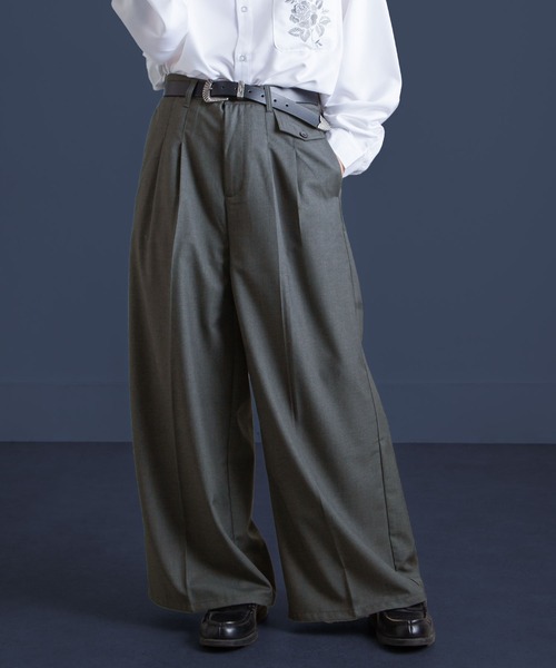 ポケ付き vintage 90s 肉厚 リネン コットン 極太 ワイド 袴パンツ セール】センタープレス フェイクポケット ワイドフレア 袴パンツ