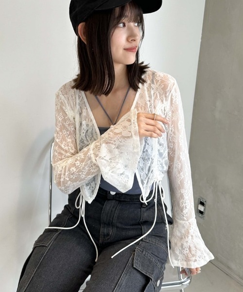 archives(アルシーヴ)の「カットレースドロストカーディガン(Tシャツ/カットソー・レディース・アイボリー/ブラック/ブルーグレー・MEDIUM)」の2枚目の写真