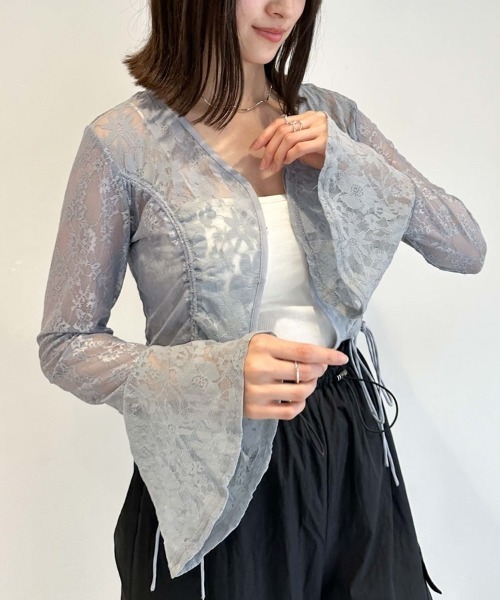 archives(アルシーヴ)の「カットレースドロストカーディガン(Tシャツ/カットソー・レディース・アイボリー/ブラック/ブルーグレー・MEDIUM)」の3枚目の写真