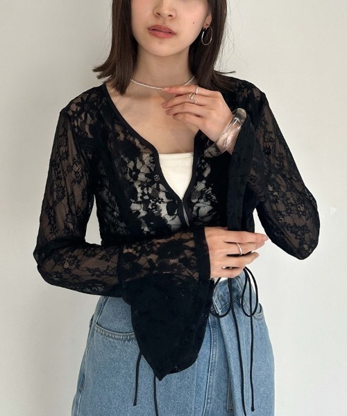 archives(アルシーヴ)の「カットレースドロストカーディガン(Tシャツ/カットソー・レディース・アイボリー/ブラック/ブルーグレー・MEDIUM)」の1枚目の写真