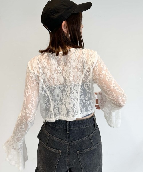 archives(アルシーヴ)の「カットレースドロストカーディガン(Tシャツ/カットソー・レディース・アイボリー/ブラック/ブルーグレー・MEDIUM)」の6枚目の写真