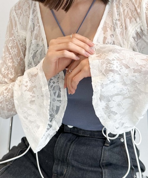 archives(アルシーヴ)の「カットレースドロストカーディガン(Tシャツ/カットソー・レディース・アイボリー/ブラック/ブルーグレー・MEDIUM)」の5枚目の写真