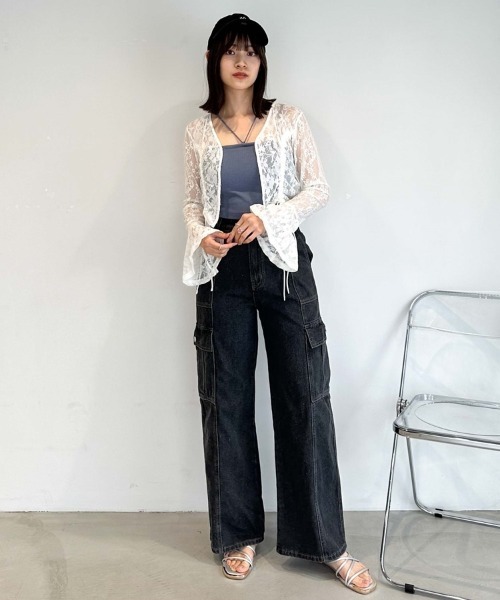 archives(アルシーヴ)の「カットレースドロストカーディガン(Tシャツ/カットソー・レディース・アイボリー/ブラック/ブルーグレー・MEDIUM)」の4枚目の写真