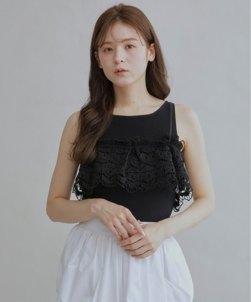 Olu.（オルドット）の「スカラップレースビスチェセット（ベスト・レディース・ブラック/ホワイト・FREE）」の2枚目の写真