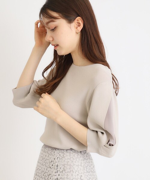 index（インデックス）の「◆クールタッチデザインスリーブニット【洗濯機洗い可/抗ピル/接触冷感】（ニット/セーター・レディース・ライトブルー/チャコールグレー/ブラック/ナチュラル/ホワイト系9・34/36/38/40/42）」の4枚目の写真