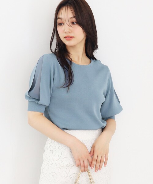 index（インデックス）の「◆クールタッチデザインスリーブニット【洗濯機洗い可/抗ピル/接触冷感】（ニット/セーター・レディース・ライトブルー/チャコールグレー/ブラック/ナチュラル/ホワイト系9・34/36/38/40/42）」の5枚目の写真