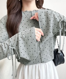 mily bilet（ミウィビレット）の「【mily bilet】ほんのり透け感で大人ガーリーに着回し♪メロウ×袖リボンフレアスリーブ スラブシアージャガードプルオーバー(長袖)（Tシャツ/カットソー）」