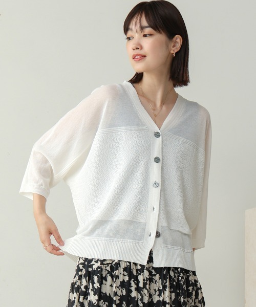 Bou Jeloud（ブージュルード）の「強撚ドルマンニットカーディガン（カーディガン/ボレロ・レディース・ホワイト/グリーン/ライトブルー/ブラック・FREE）」の2枚目の写真