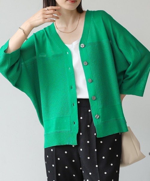 Bou Jeloud（ブージュルード）の「強撚ドルマンニットカーディガン（カーディガン/ボレロ・レディース・ホワイト/グリーン/ライトブルー/ブラック・FREE）」の4枚目の写真