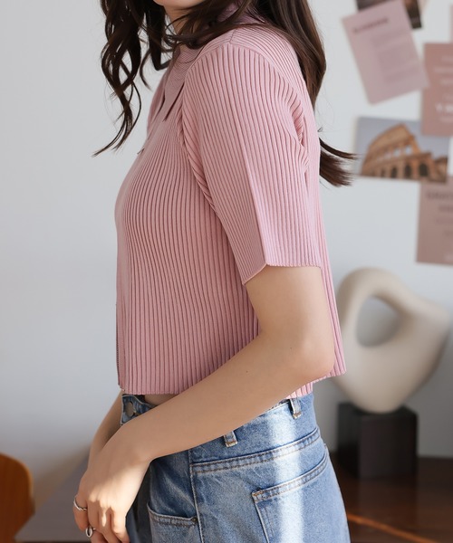Girly Doll(ガーリードール)の「Wジップ半袖ニットカーディガン(カーディガン/ボレロ・レディース・イエロー/ライトブルー/ブラック/ナチュラル/ピンク・M)」の7枚目の写真