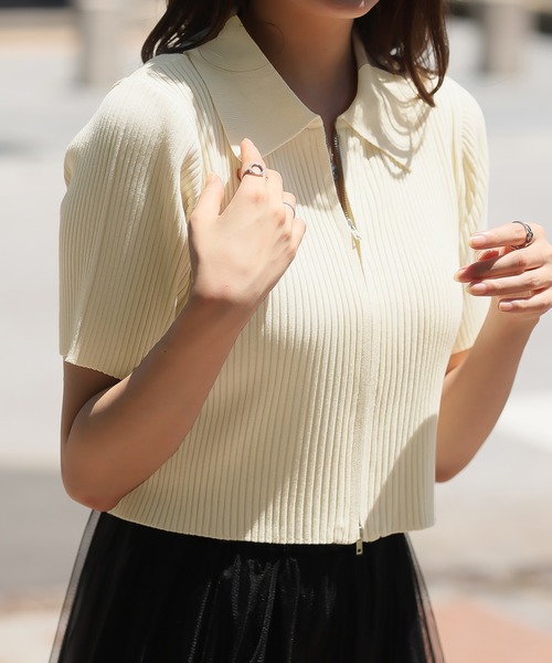 Girly Doll（ガーリードール）の「Wジップ半袖ニットカーディガン