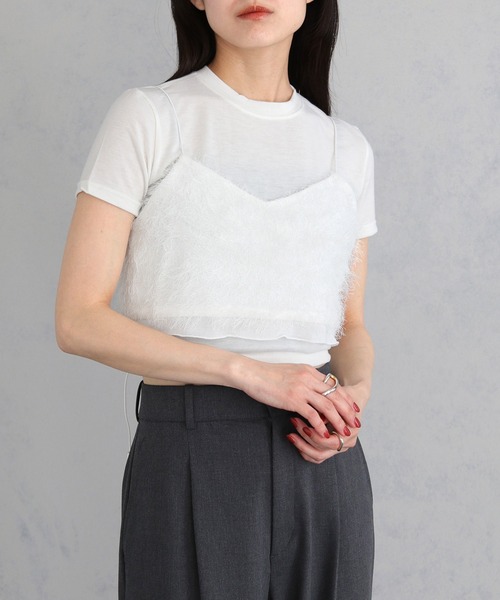 cheriella（シェリエラ）の「【cheriella】シャギービスチェトップス SHAGGY BUSTIER TOPS（ベスト・レディース・オフホワイト/ブラック・M）」の8枚目の写真