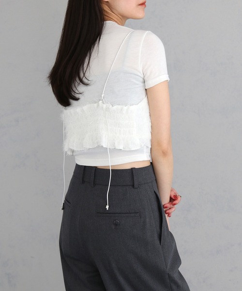 cheriella（シェリエラ）の「【cheriella】シャギービスチェトップス SHAGGY BUSTIER TOPS（ベスト・レディース・オフホワイト/ブラック・M）」の9枚目の写真