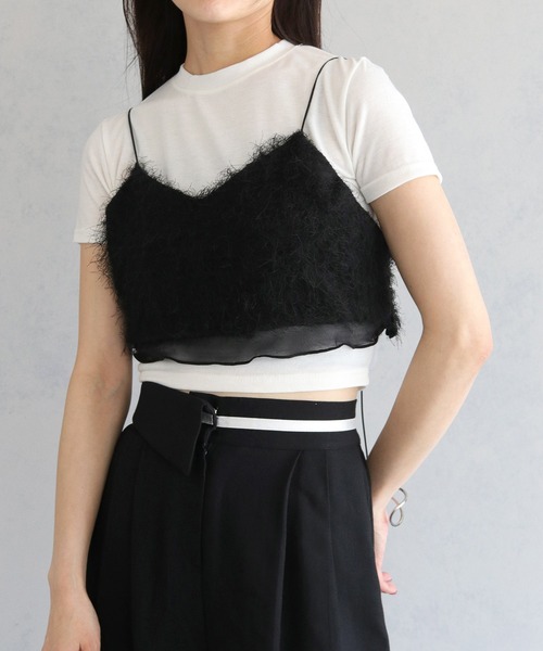 cheriella（シェリエラ）の「【cheriella】シャギービスチェトップス SHAGGY BUSTIER TOPS（ベスト・レディース・オフホワイト/ブラック・M）」の3枚目の写真