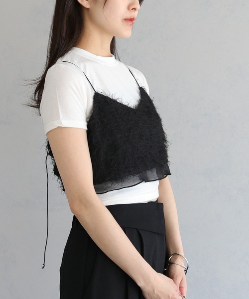 cheriella（シェリエラ）の「【cheriella】シャギービスチェトップス SHAGGY BUSTIER TOPS（ベスト・レディース・オフホワイト/ブラック・M）」の4枚目の写真