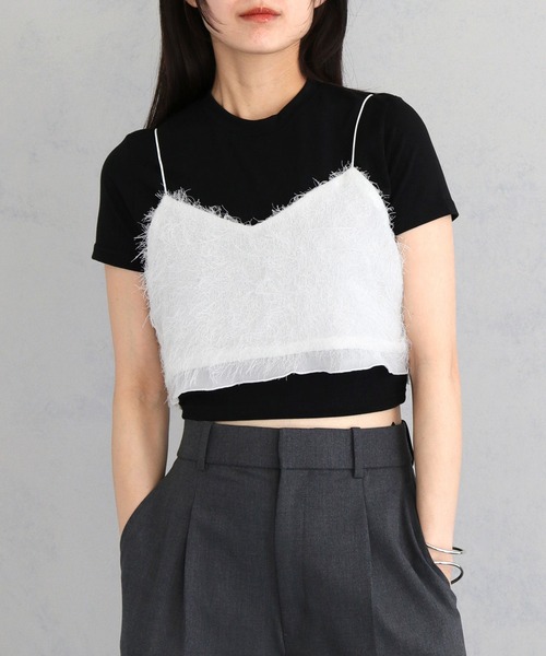 cheriella（シェリエラ）の「【cheriella】シャギービスチェトップス SHAGGY BUSTIER TOPS（ベスト・レディース・オフホワイト/ブラック・M）」の11枚目の写真