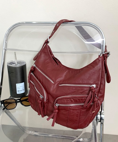 non-hedge(ノンヘッジ)の「ハーフムーン多ポケットショルダーバッグ(ショルダーバッグ・レディース・シルバーグレー/ブラック/ホワイト/ブラウン/シルバー/レッド・FREE)」の5枚目の写真