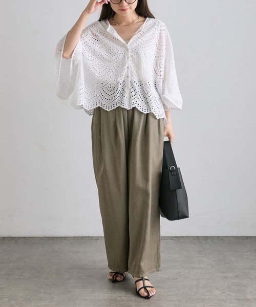 PUAL CE CIN（ピュアルセシン）の「スカラップレースフレアスリーブブラウス（シャツ/ブラウス・レディース・オフホワイト/ブラック・FREE）」の7枚目の写真