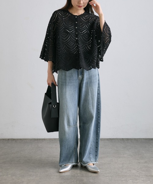 PUAL CE CIN（ピュアルセシン）の「スカラップレースフレアスリーブブラウス（シャツ/ブラウス・レディース・オフホワイト/ブラック・FREE）」の17枚目の写真