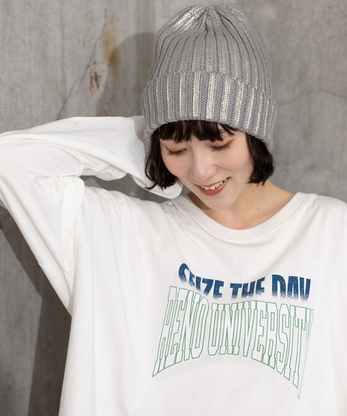 niko and...（ニコアンド）の「オリジナル箔プリントニットワッチ（ニットキャップ/ビーニー・レディース・ブラック/グレー/ベージュ/グリーン・FREE）」の10枚目の写真