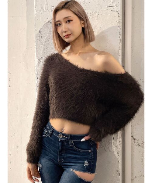 GYDA（ジェイダ）の「シャギーショートLOOSEニットトップス（ニット/セーター・レディース・ピンク/チャコールグレー/グレー/オフホワイト・FREE）」の5枚目の写真