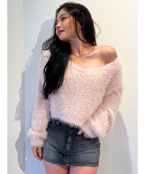 GYDA（ジェイダ）の「シャギーショートLOOSEニットトップス（ニット/セーター・レディース・ピンク/チャコールグレー/グレー/オフホワイト・FREE）」の9枚目の写真