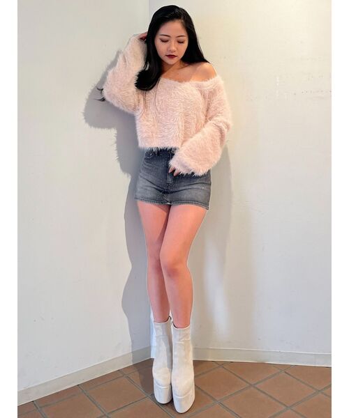 GYDA（ジェイダ）の「シャギーショートLOOSEニットトップス（ニット/セーター・レディース・ピンク/チャコールグレー/グレー/オフホワイト・FREE）」の12枚目の写真