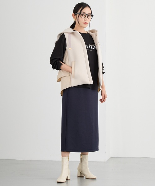 NICOLE white(ニコルホワイト)の「サイドZIPタイトスカート/ダンボールポンチ(スカート・レディース・ブラック/ベージュ/ネイビー/グリーン・FREE)」の9枚目の写真