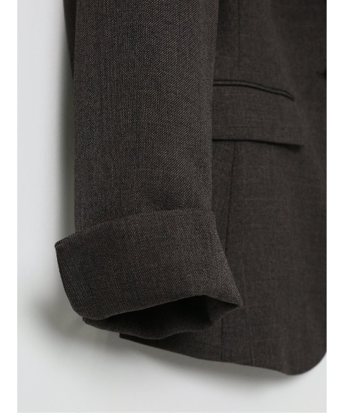 m.f.editorial（エムエフエディトリアル）の「【ツイード調 ストレッチ ウォッシャブル】m.f.エディトリアル レディース 1ボタンジャケット こげ茶(セットアップ可能)（スーツジャケット・レディース・ダークウッド・S/MEDIUM/LARGE/X-LARGE）」の10枚目の写真