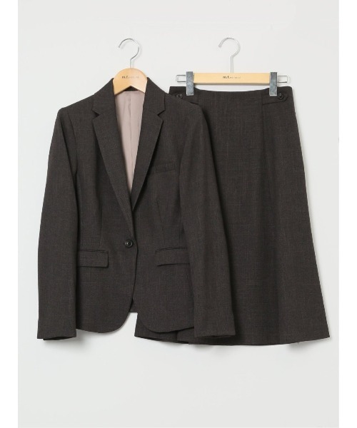 m.f.editorial（エムエフエディトリアル）の「【ツイード調 ストレッチ ウォッシャブル】m.f.エディトリアル レディース 1ボタンジャケット こげ茶(セットアップ可能)（スーツジャケット・レディース・ダークウッド・S/MEDIUM/LARGE/X-LARGE）」の12枚目の写真