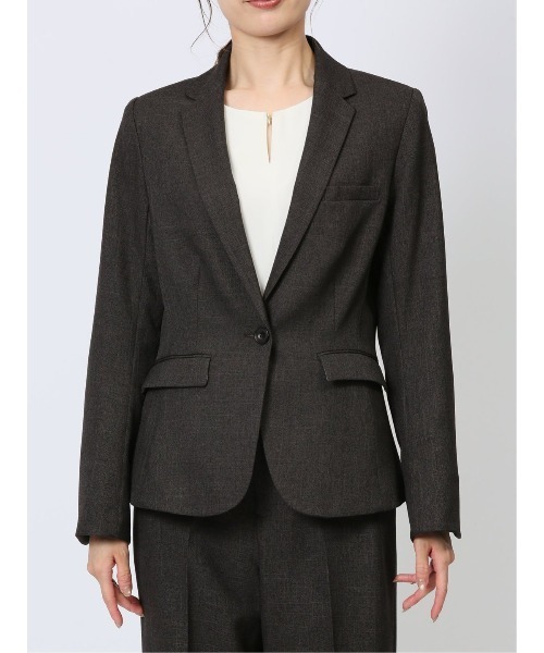 m.f.editorial（エムエフエディトリアル）の「【ツイード調 ストレッチ ウォッシャブル】m.f.エディトリアル レディース 1ボタンジャケット こげ茶(セットアップ可能)（スーツジャケット・レディース・ダークウッド・S/MEDIUM/LARGE/X-LARGE）」の15枚目の写真