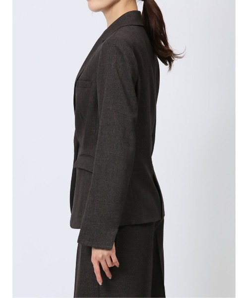 m.f.editorial（エムエフエディトリアル）の「【ツイード調 ストレッチ ウォッシャブル】m.f.エディトリアル レディース 1ボタンジャケット こげ茶(セットアップ可能)（スーツジャケット・レディース・ダークウッド・S/MEDIUM/LARGE/X-LARGE）」の16枚目の写真