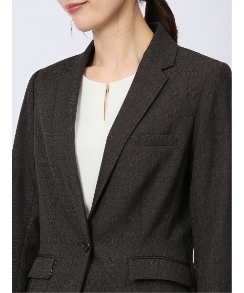 m.f.editorial（エムエフエディトリアル）の「【ツイード調 ストレッチ ウォッシャブル】m.f.エディトリアル レディース 1ボタンジャケット こげ茶(セットアップ可能)（スーツジャケット・レディース・ダークウッド・S/MEDIUM/LARGE/X-LARGE）」の18枚目の写真