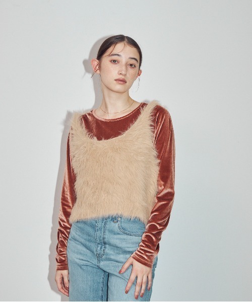 MOCOA'S(モコアズ)の「ラウンドネックベロアトップス(Tシャツ/カットソー・レディース・グリーン/ブラウン系その他/ナチュラル・FREE)」の13枚目の写真