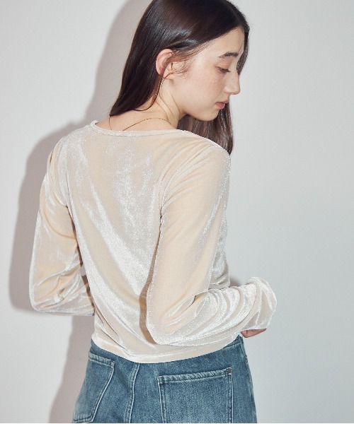 MOCOA'S(モコアズ)の「ラウンドネックベロアトップス(Tシャツ/カットソー・レディース・グリーン/ブラウン系その他/ナチュラル・FREE)」の21枚目の写真