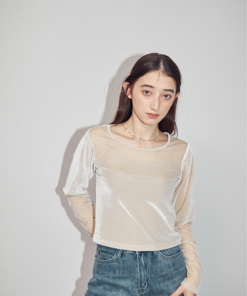 MOCOA'S(モコアズ)の「ラウンドネックベロアトップス(Tシャツ/カットソー・レディース・グリーン/ブラウン系その他/ナチュラル・FREE)」の18枚目の写真