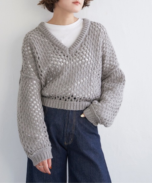 notch.（ノッチ）の「ハニカムプルオーバーニット（ニット/セーター・レディース・グレー/グリーン・M）」の15枚目の写真