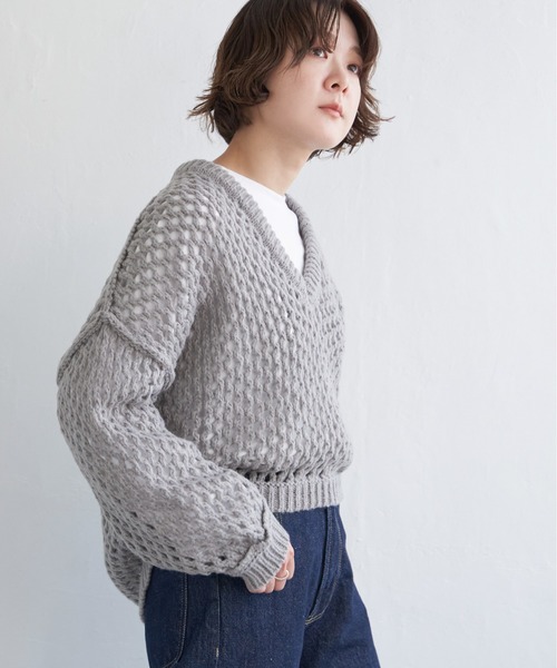 notch.（ノッチ）の「ハニカムプルオーバーニット（ニット/セーター・レディース・グレー/グリーン・M）」の13枚目の写真