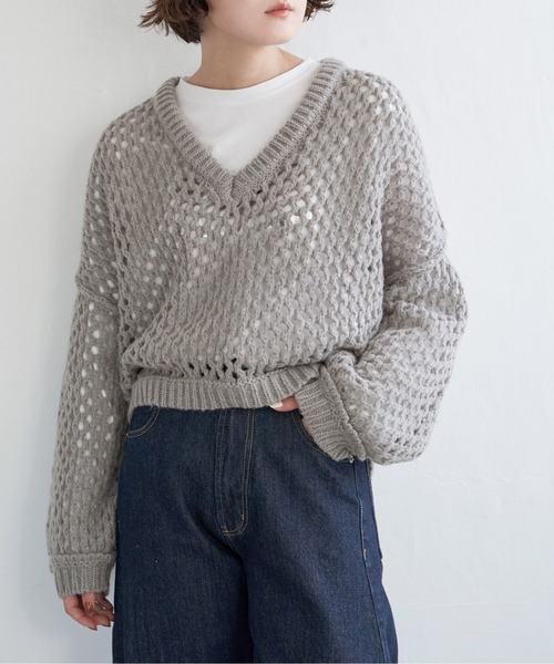 notch.（ノッチ）の「ハニカムプルオーバーニット（ニット/セーター・レディース・グレー/グリーン・M）」の12枚目の写真