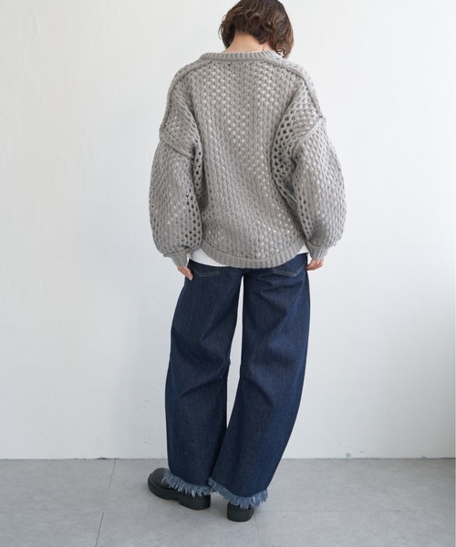 notch.（ノッチ）の「ハニカムプルオーバーニット（ニット/セーター・レディース・グレー/グリーン・M）」の7枚目の写真