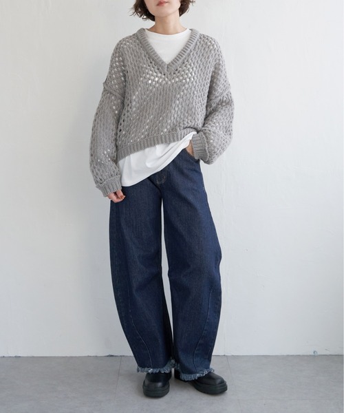 notch.（ノッチ）の「ハニカムプルオーバーニット（ニット/セーター・レディース・グレー/グリーン・M）」の6枚目の写真