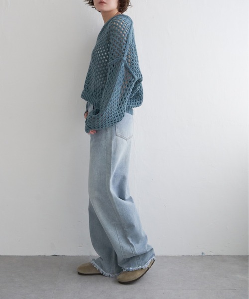 notch.（ノッチ）の「ハニカムプルオーバーニット（ニット/セーター・レディース・グレー/グリーン・M）」の4枚目の写真