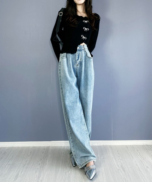 Silly（シリー）の「【韓国コーデに大活躍◎】リボンメロウトップス（Tシャツ/カットソー・レディース・ブラック/ホワイト・フリー）」の11枚目の写真