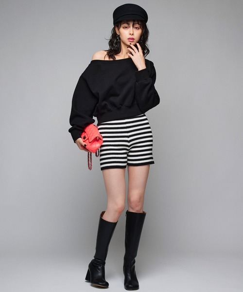 Narcissus（ナルシス）の「ボーダーショートパンツ　ニットショートパンツ（その他パンツ・レディース・ホワイト/チャコール・FREE）」の3枚目の写真