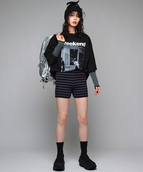 Narcissus（ナルシス）の「ボーダーショートパンツ　ニットショートパンツ（その他パンツ・レディース・ホワイト/チャコール・FREE）」の5枚目の写真