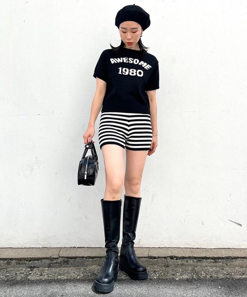 Narcissus（ナルシス）の「ボーダーショートパンツ　ニットショートパンツ（その他パンツ・レディース・ホワイト/チャコール・FREE）」の12枚目の写真