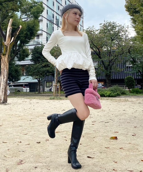 Narcissus（ナルシス）の「ボーダーショートパンツ　ニットショートパンツ（その他パンツ・レディース・ホワイト/チャコール・FREE）」の14枚目の写真