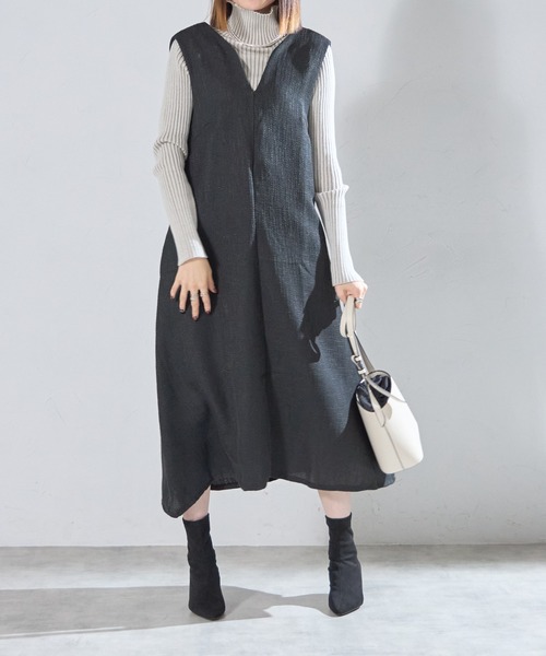 each(イーチ)の「ツイード深Vネックフレアジャンスカ(ジャンパースカート・レディース・ブラック/グレー・FREE)」の4枚目の写真