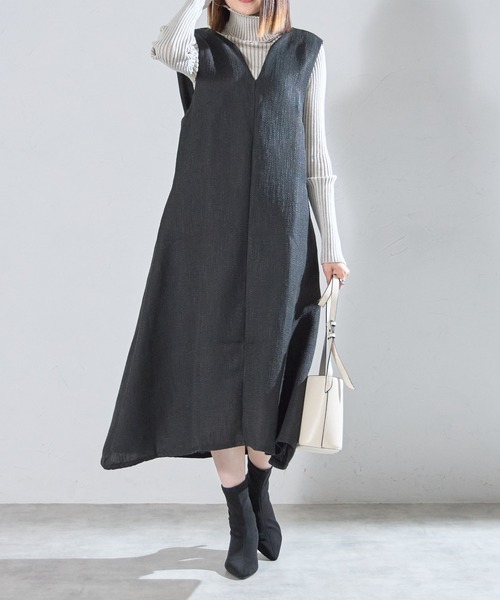 each(イーチ)の「ツイード深Vネックフレアジャンスカ(ジャンパースカート・レディース・ブラック/グレー・FREE)」の6枚目の写真